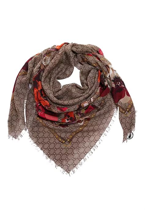 gucci signature classic floral scarf beige multi|Gucci neckerchief.